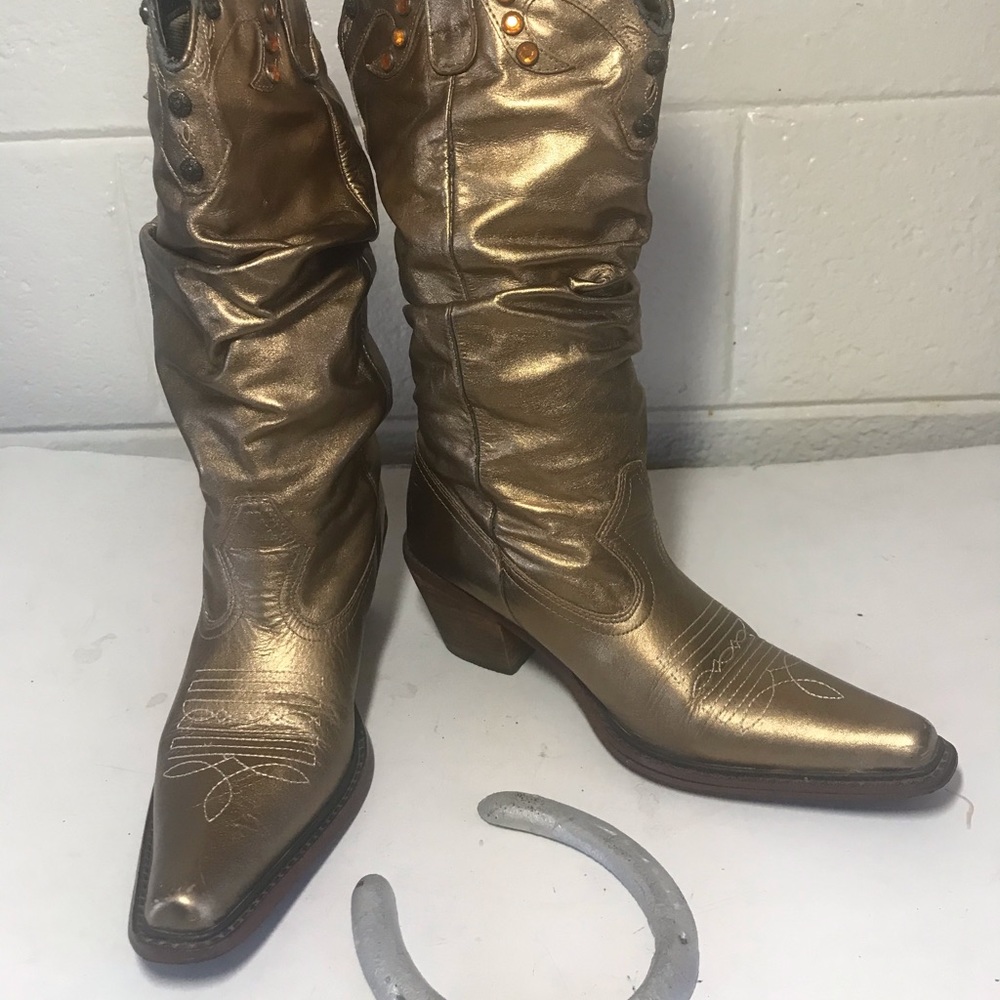 Gold Cowgirl Embellished Boots sz 8